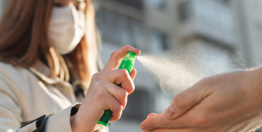 hand sanitizer being sprayed in Houston, TX