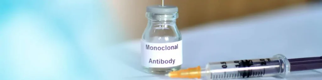 Bottle of Bebtelovimab Monoclonal Antibody Treatment and syringe